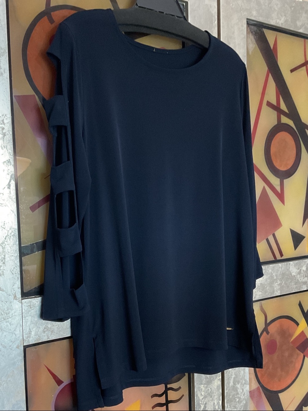 Anne Klein Navy Long Sleeve Top with Ladder Cutouts